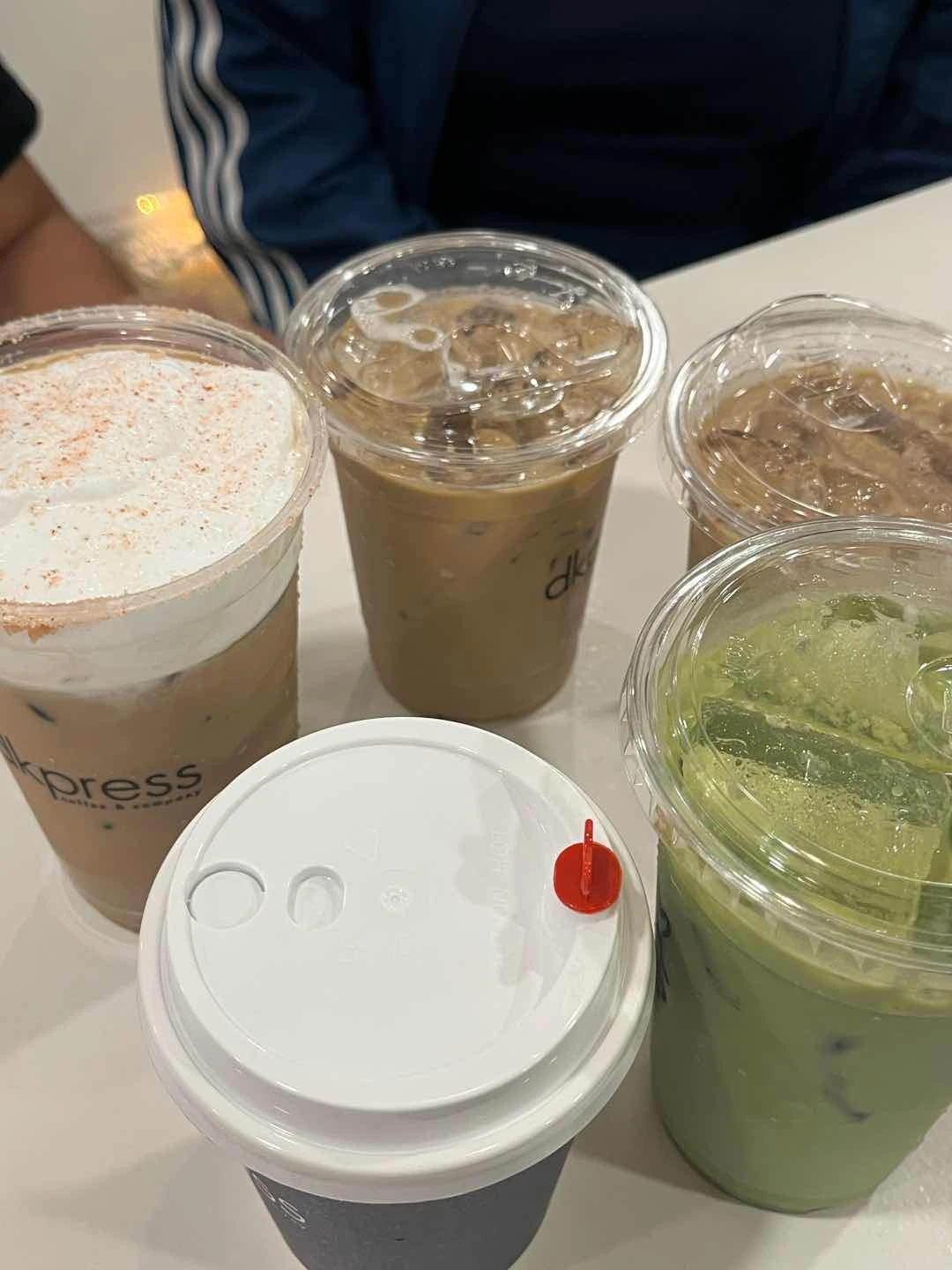 salty cream latte (?) forgot sorry, spanish latte x3, and matcha!