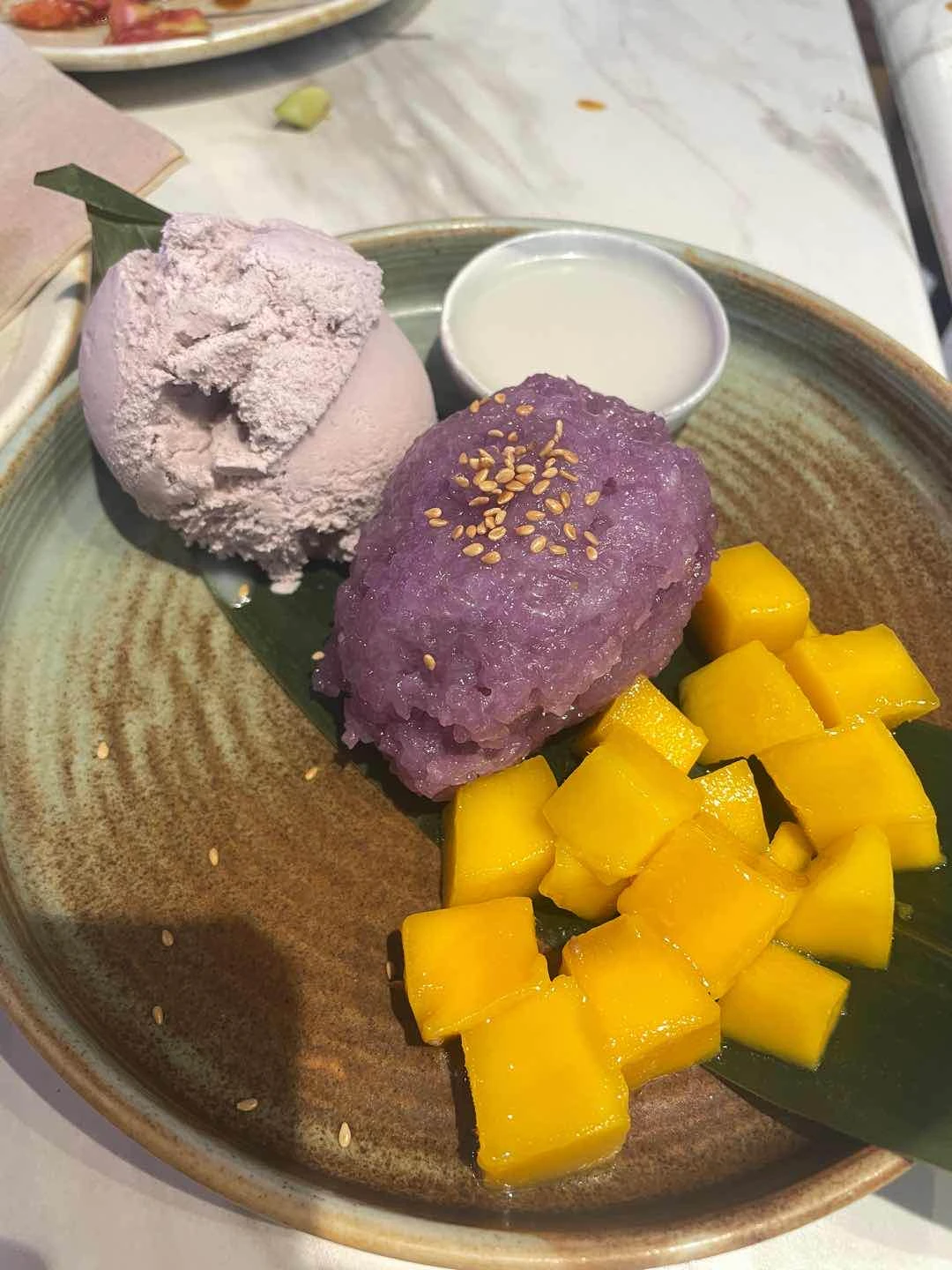 Purple Sticky Rice with Sweet Mango & Taro Ice Cream