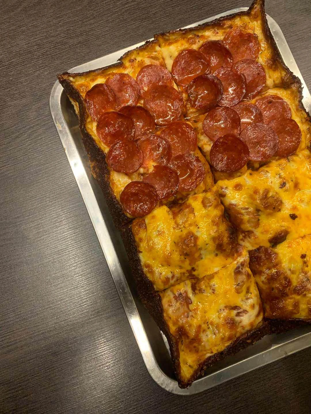detroit-style double cheese and pepperoni pizza