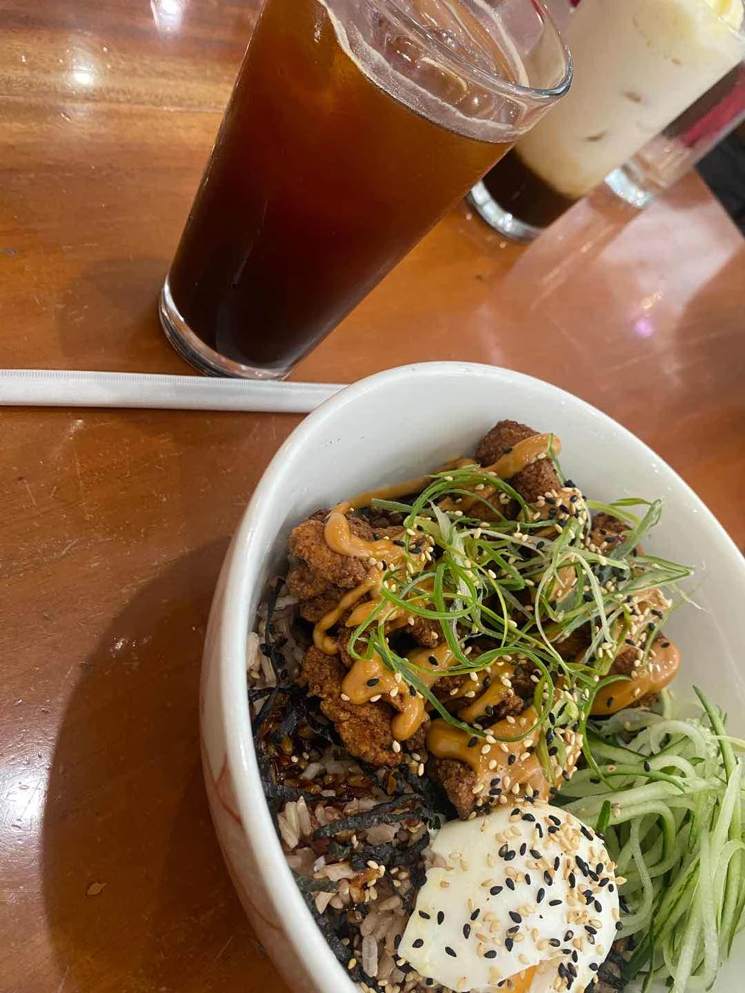 Karaage don and iced long black