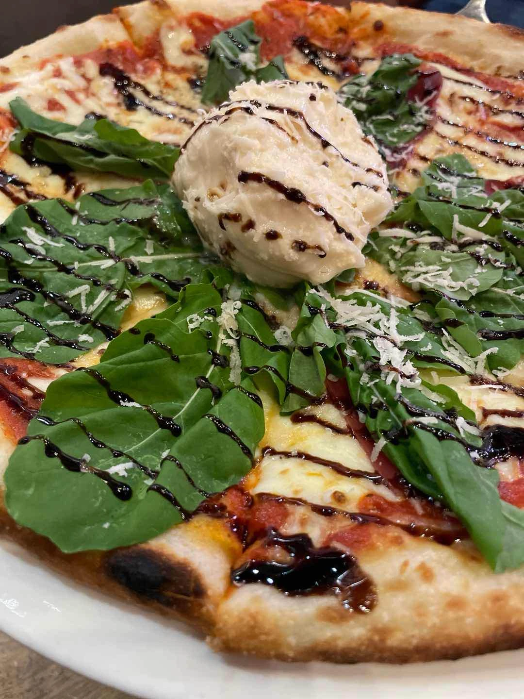 Prosciutto, Arugula, and Burrata Pizza