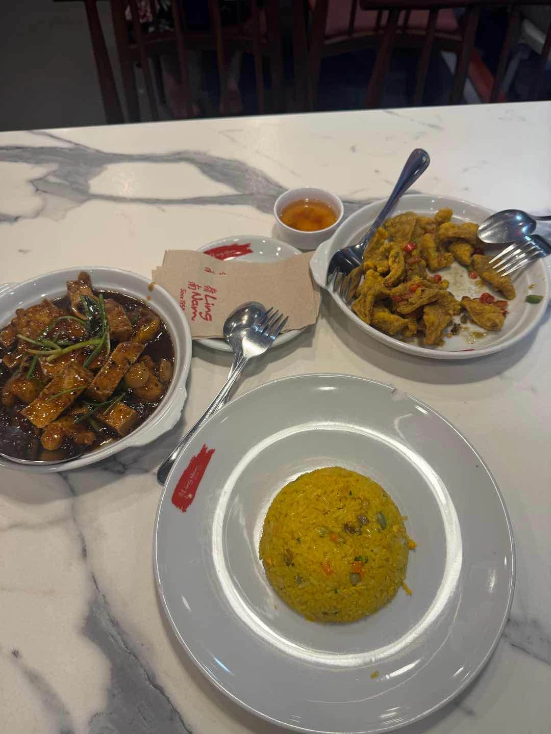 Yang Chow, Fish Fillet with Tofu and Taosi Sauce, Salt and Pepper Squid