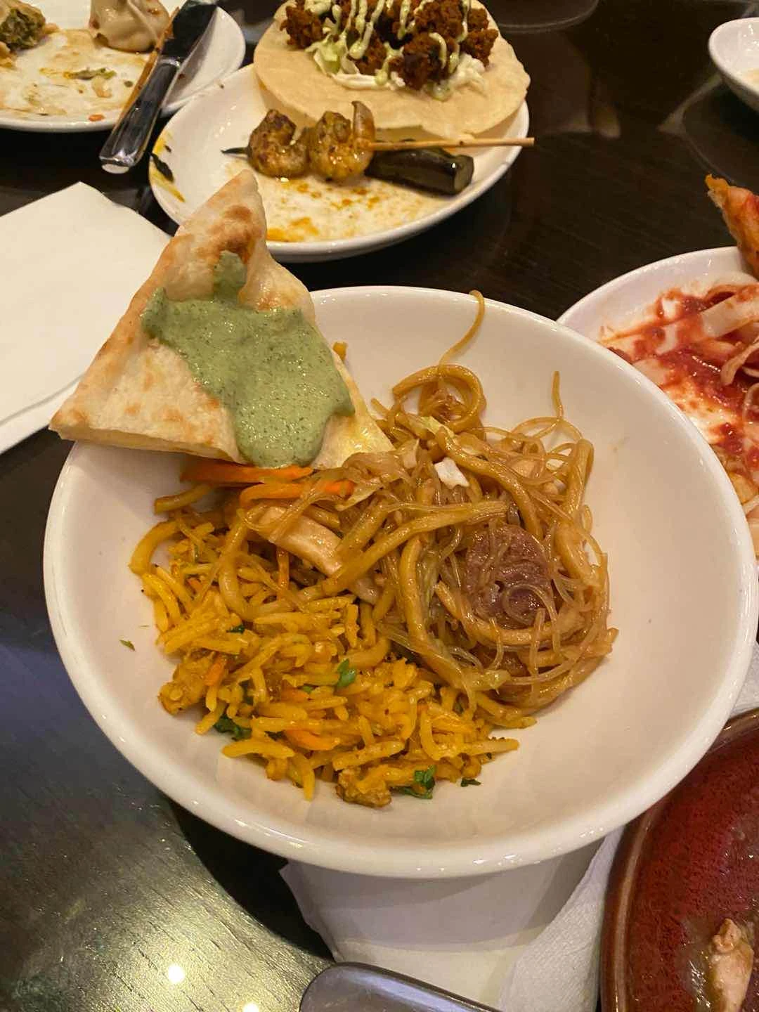 Pancit Bihon, Naan Bread, Chicken Biryani