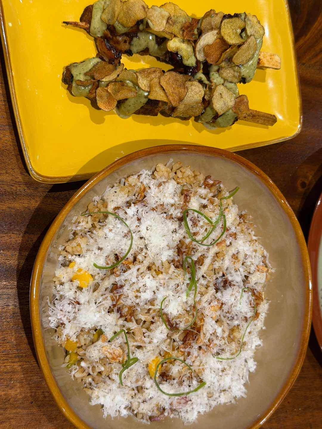 chicken yakitori and crack rice