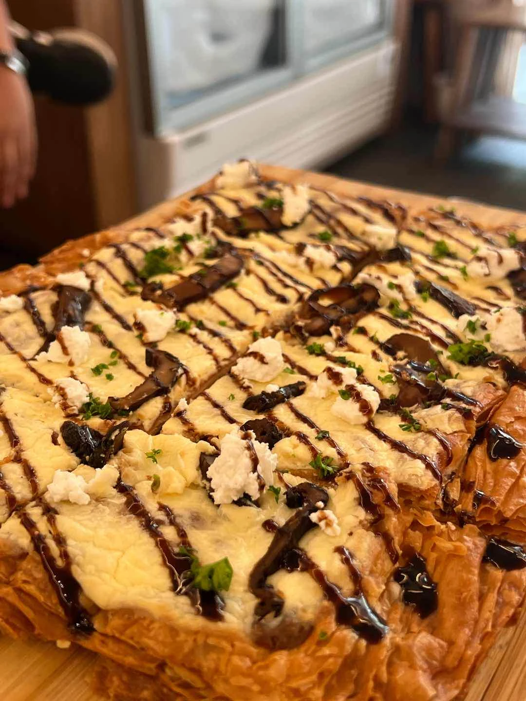 goat cheese puff pizza