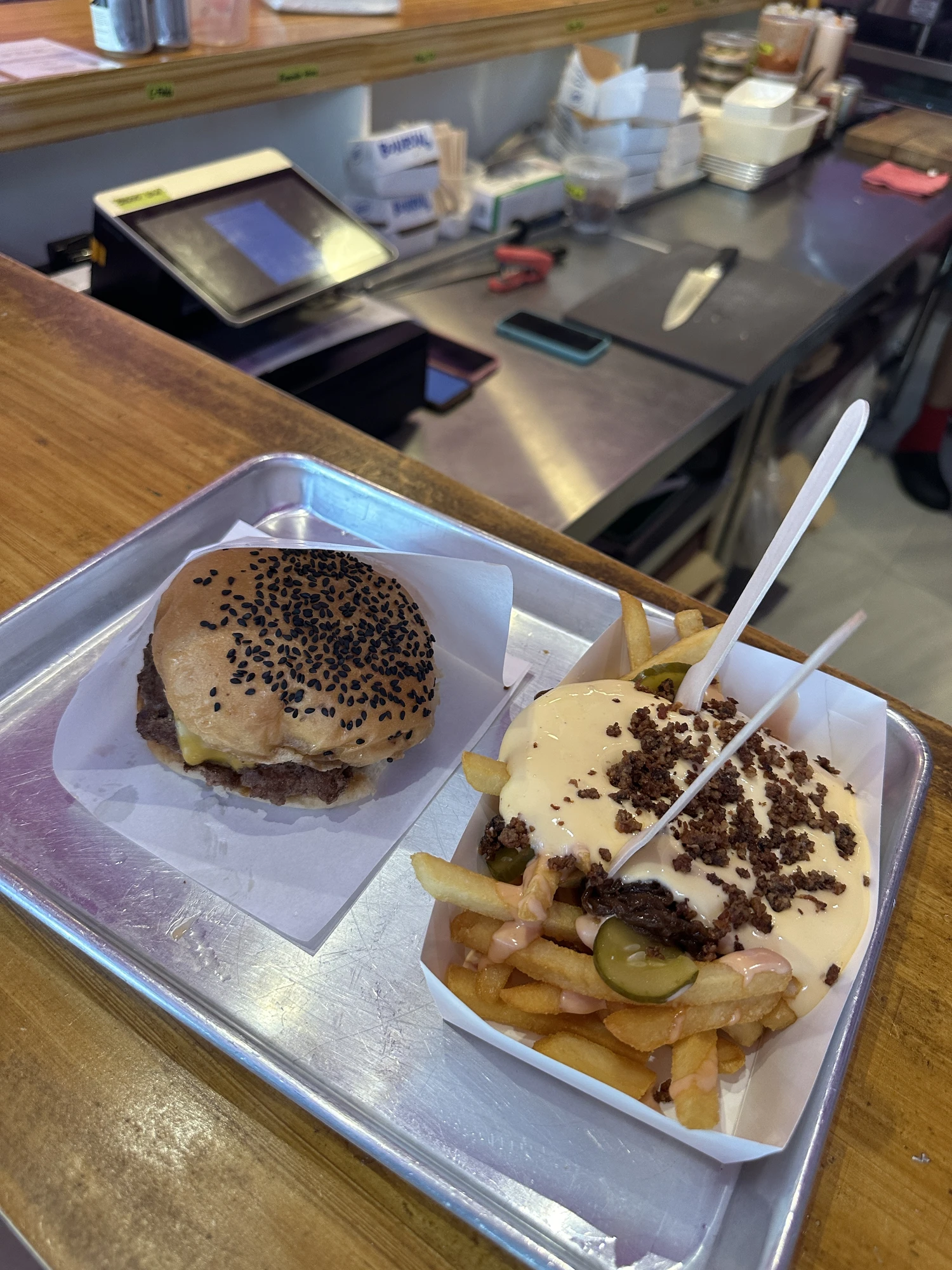 Double Cheese burger and Overload Fries