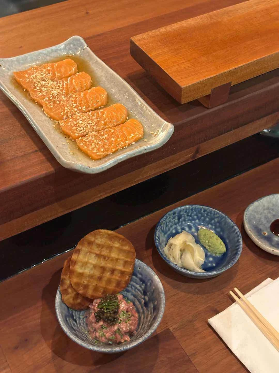 salmon sashimi & beef tartare