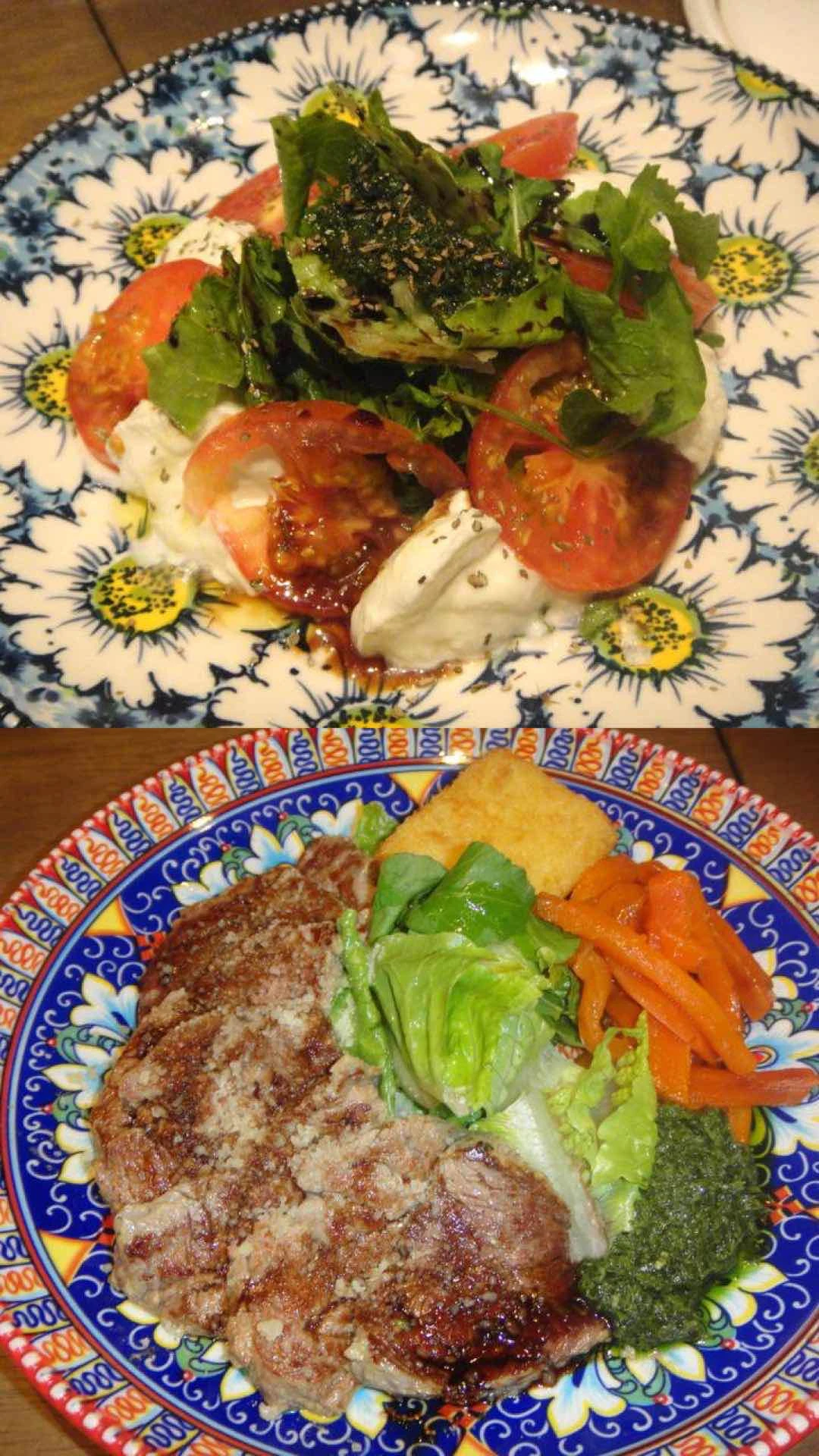 Mozza/Burrata(?) Caprese and Italian Beef Tagliataa