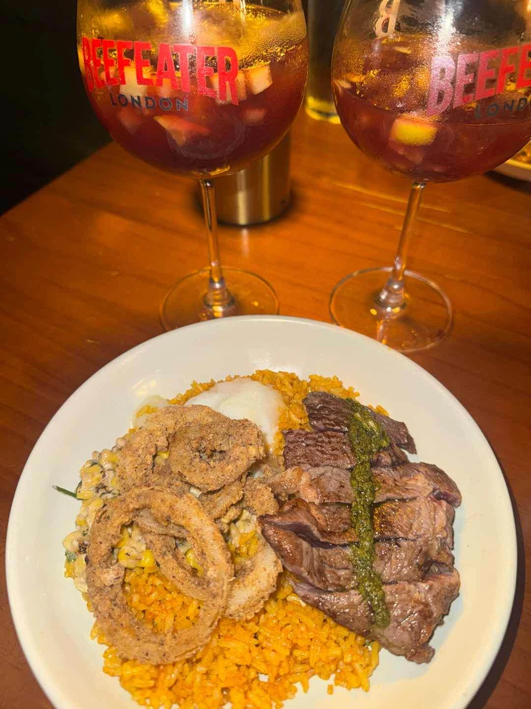 steak bowl and sangria 