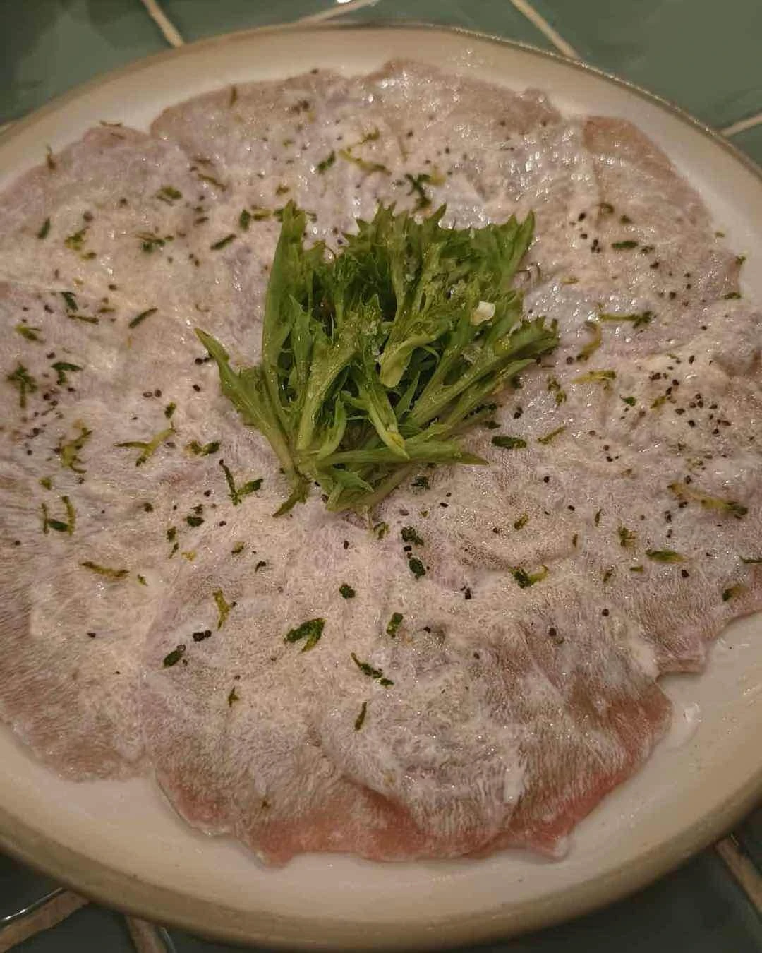 Hamachi tuna carpaccio with ginger lime mayo