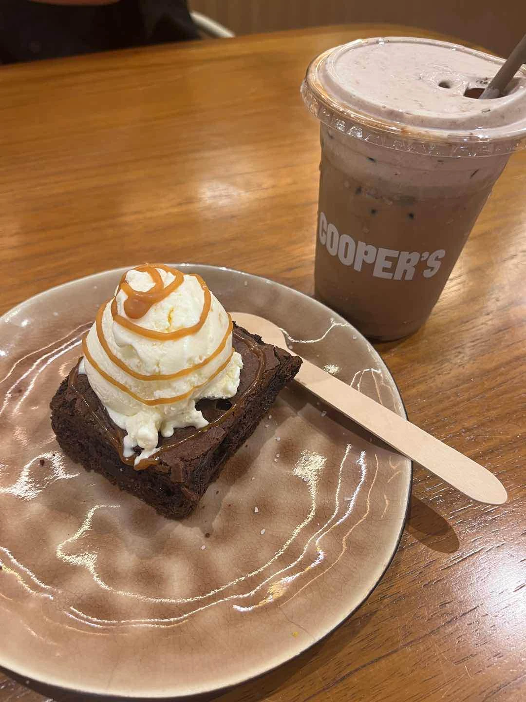 salted caramel brownie ala mode, and mocha