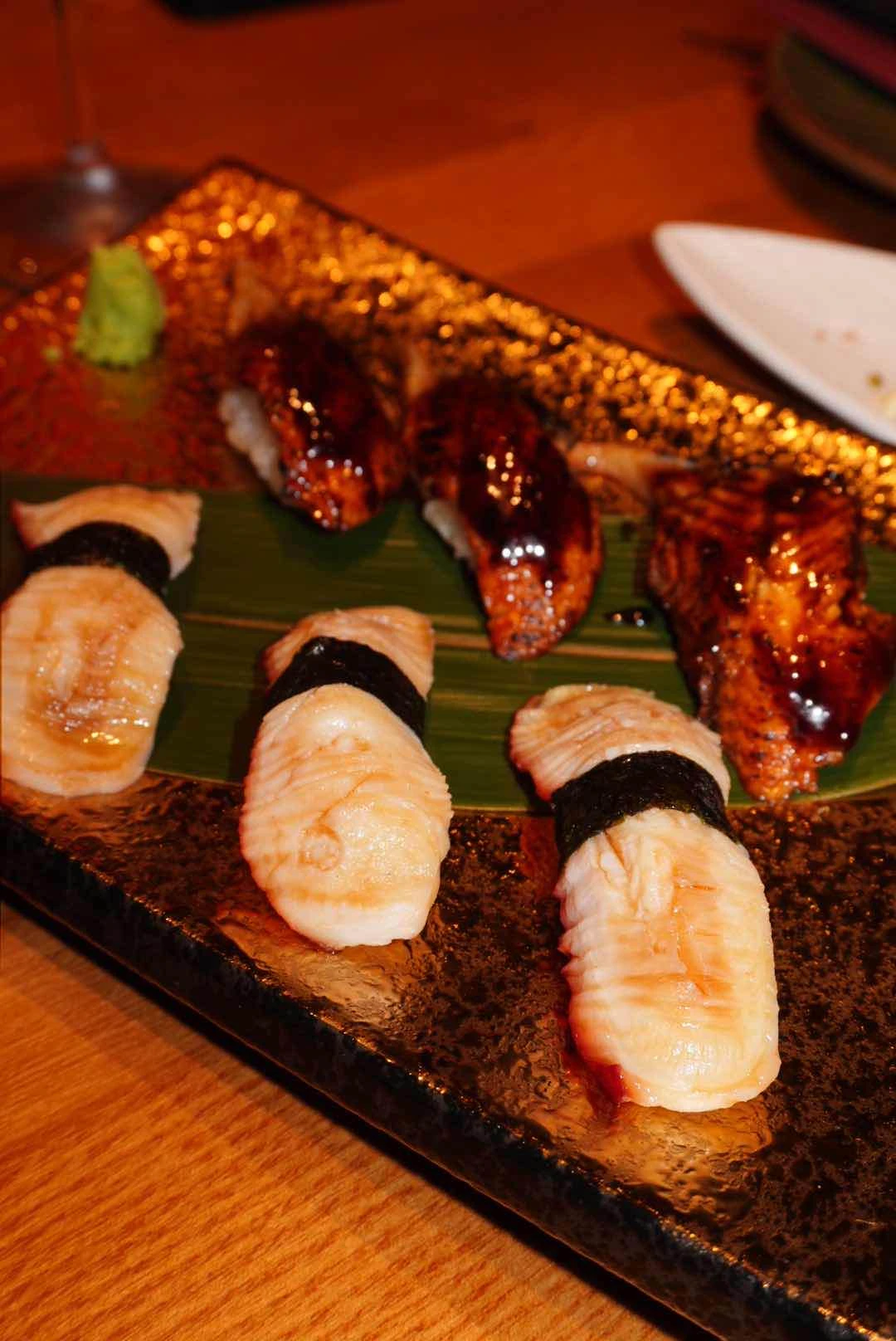 Tako Sushi (Boiled Octopus) and Unagi Sushi (Grilled Fresh Water Eel)