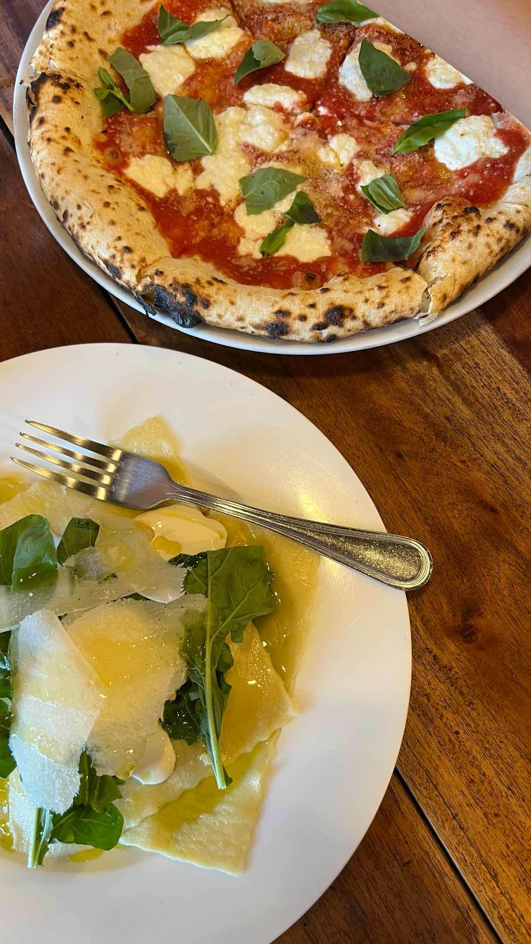 Pesto Fazzoletto and Pizza Margherita