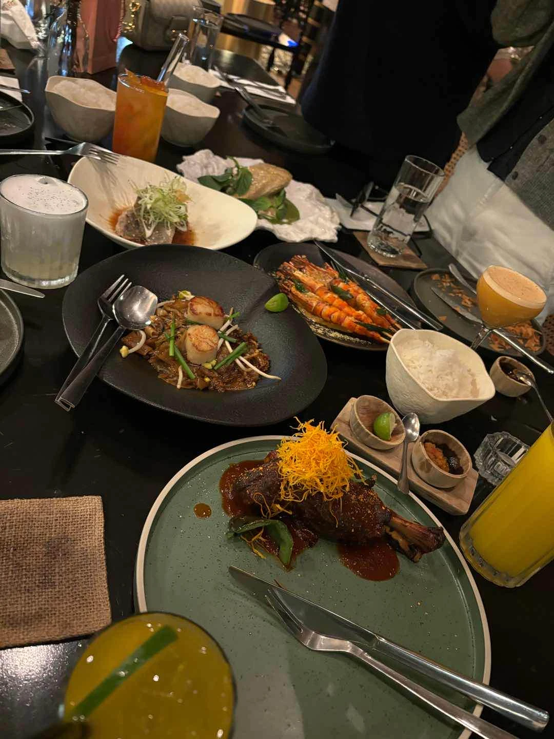 Tiger prawn, lamb, scallop, chicken, fish