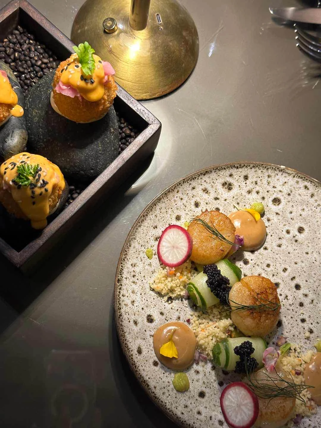 Crab Croquettes and Pan Seared Scallops