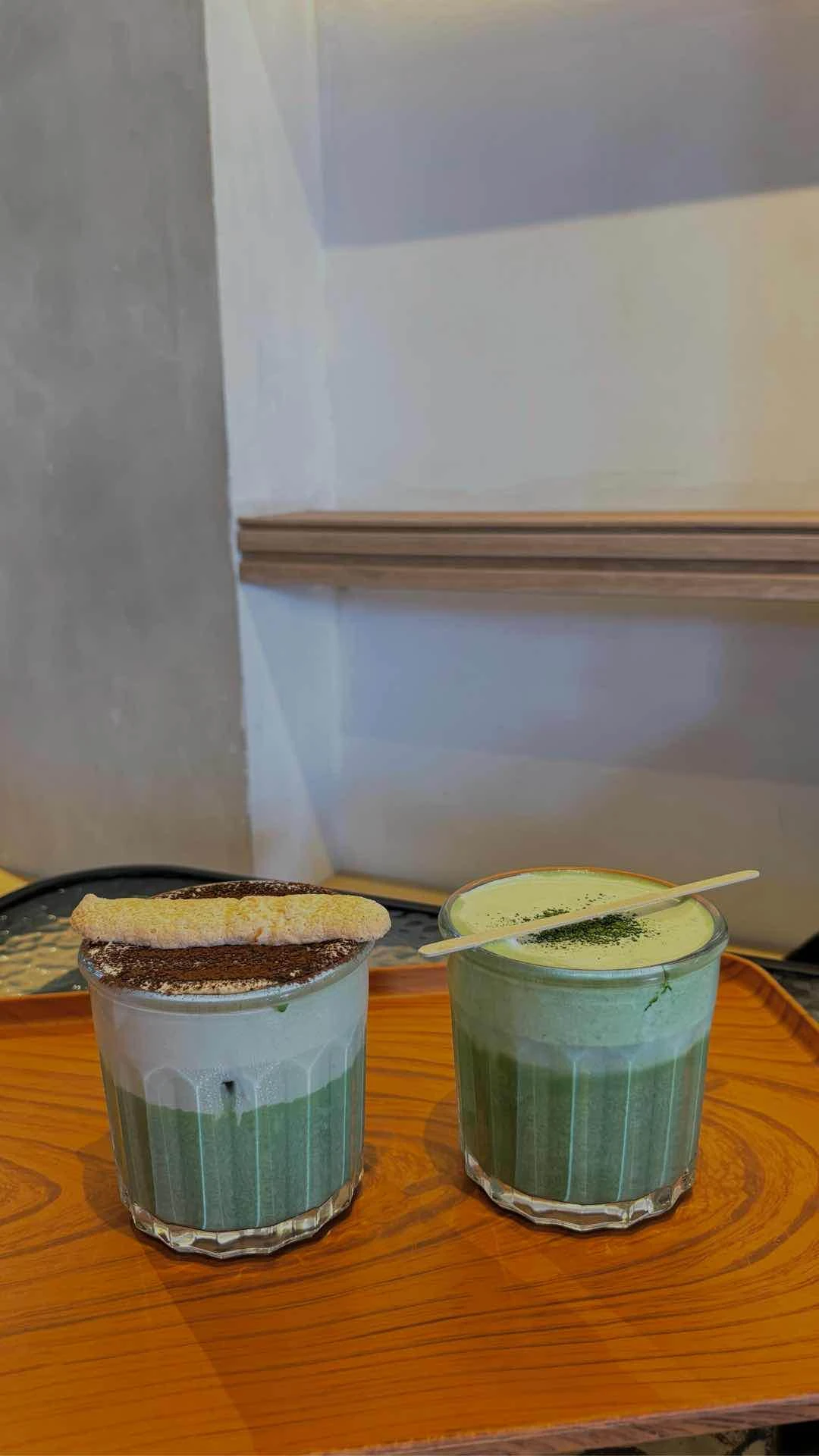 tiramisu matcha latte & pistachio matcha latte of Uji-Matcha Cafe