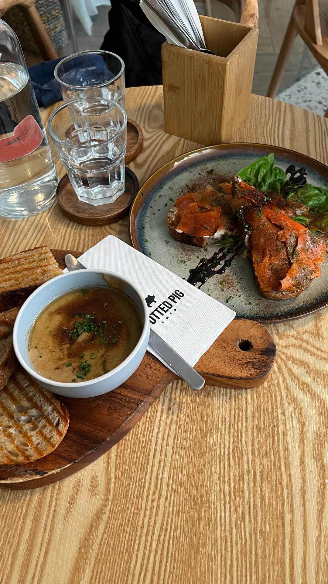 Sourdough with hummus and Smoked Salmon Tartine of Spotted Pig