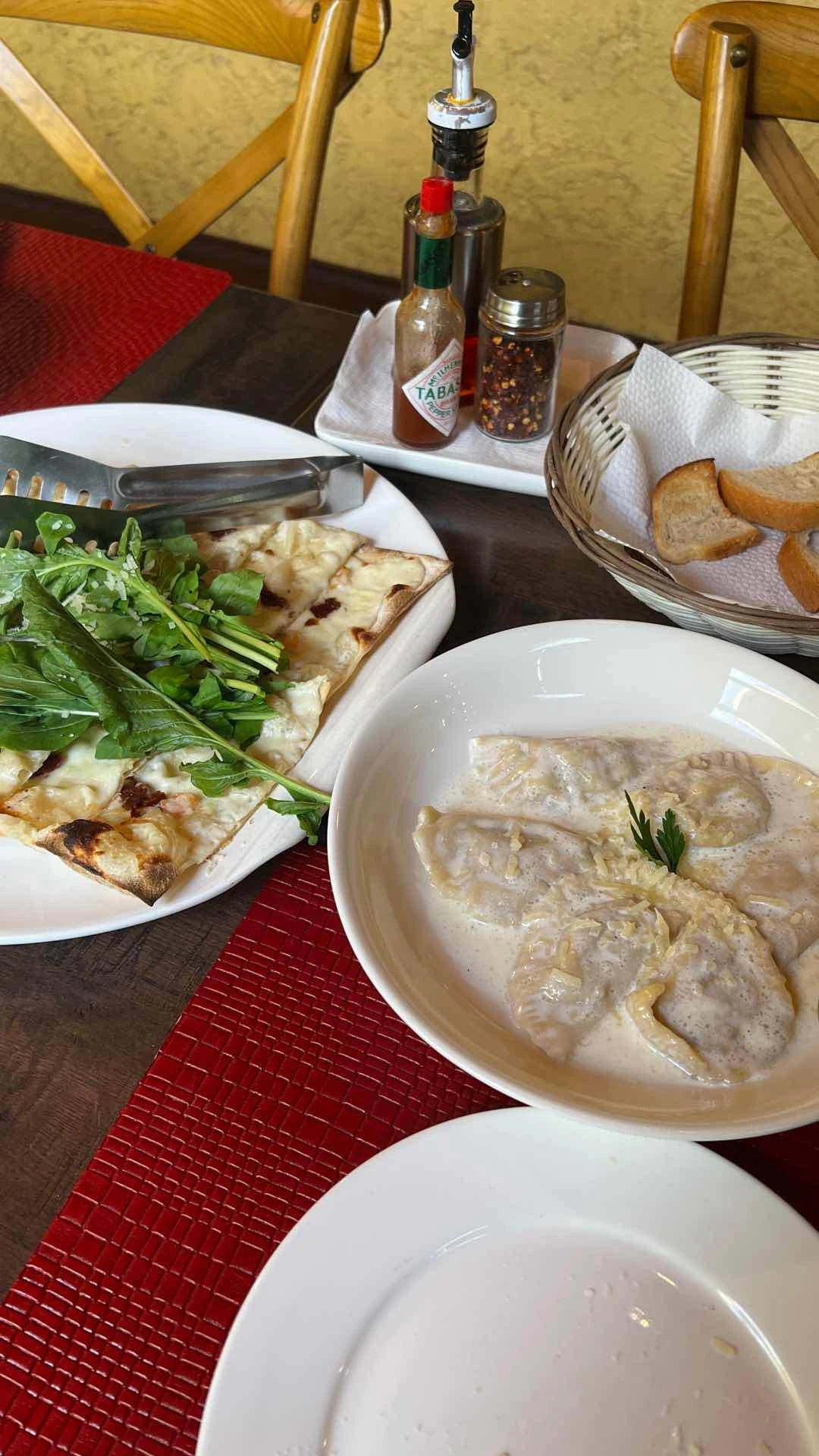 Stefano’s pizza & Tortelli di Anatra al Profumo di Tartufo (duck filled ravioli in truffle sauce)