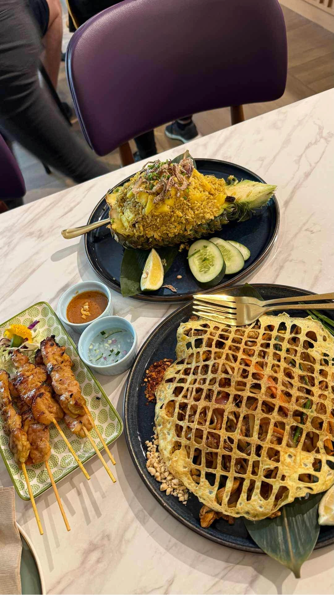 Pad Thai chicken, Sate Bai, Pineapple Fried Rice