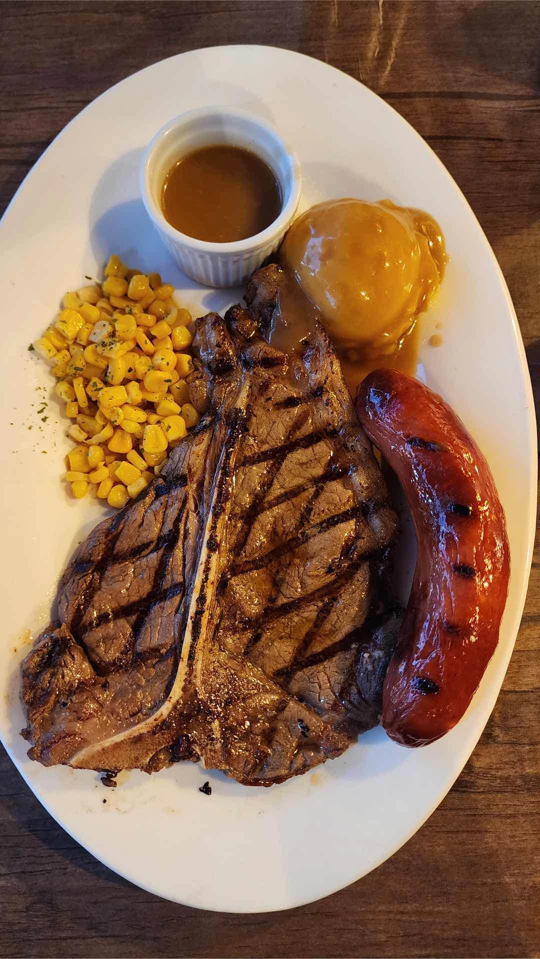 Porterhouse steak w sausage