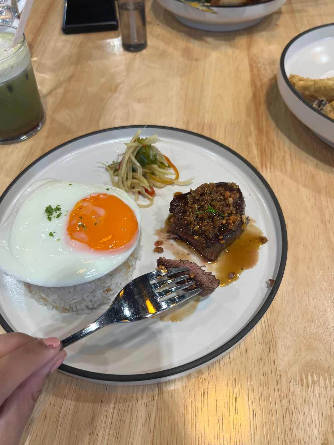 Steak with Garlic Rice and Sunny Side up Egg