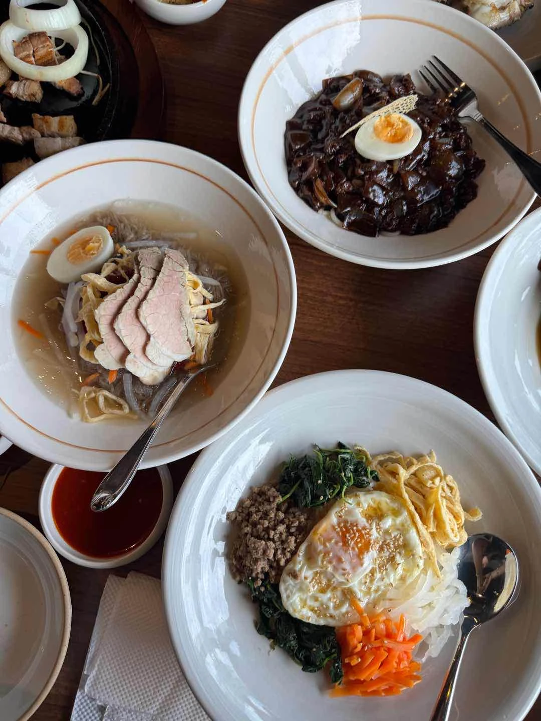 Jajangmyeon, cold noodles, bibimbap