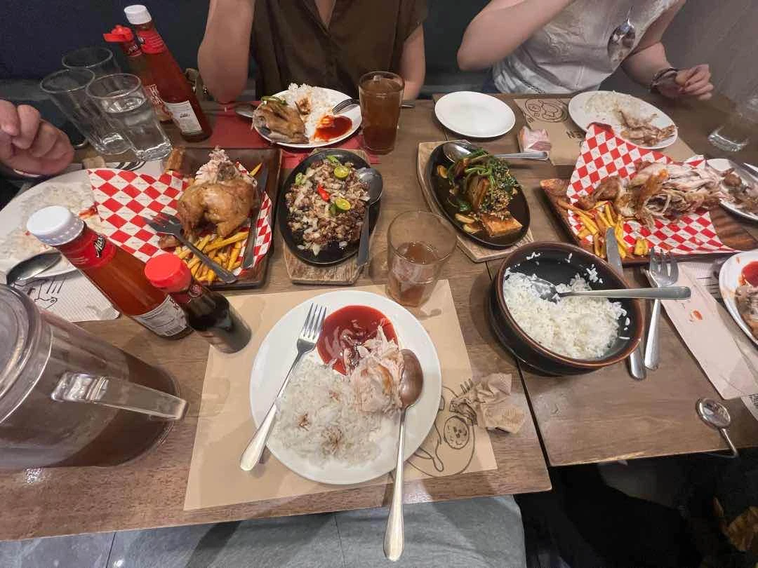 sisig, tofu, chicken, rice