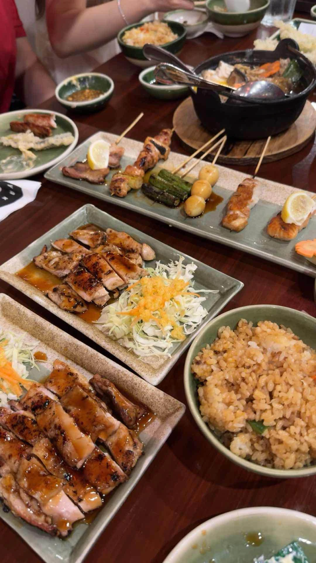 chicken teriyaki, yakitori platter, sukiyaki