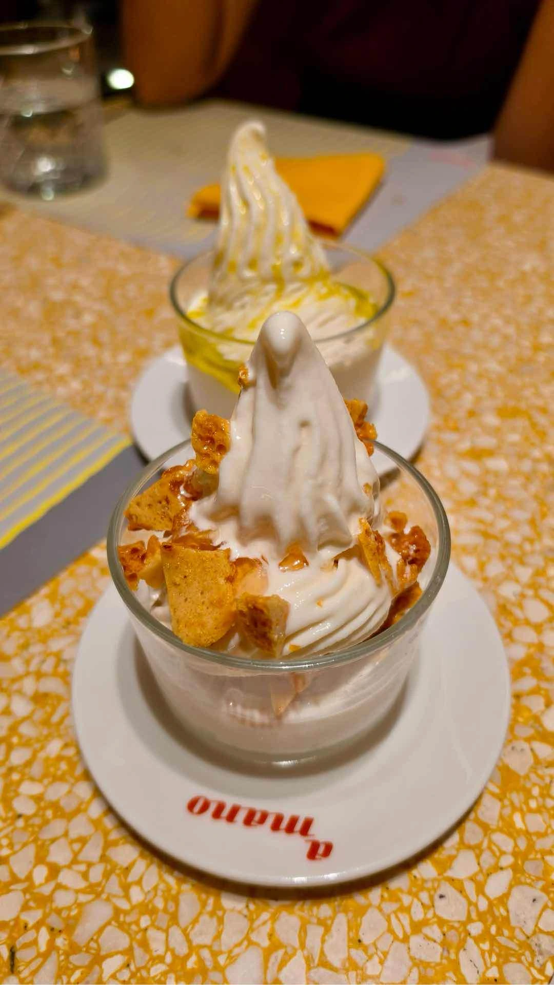 Burrata soft serve with Honey & honey comb, EVOO & maldon sea salt