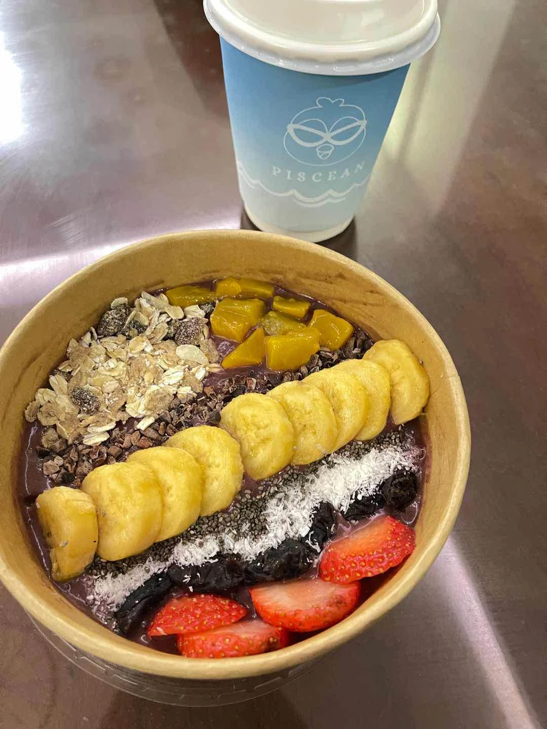 acai bowl & cold-whisked matcha of Piscean