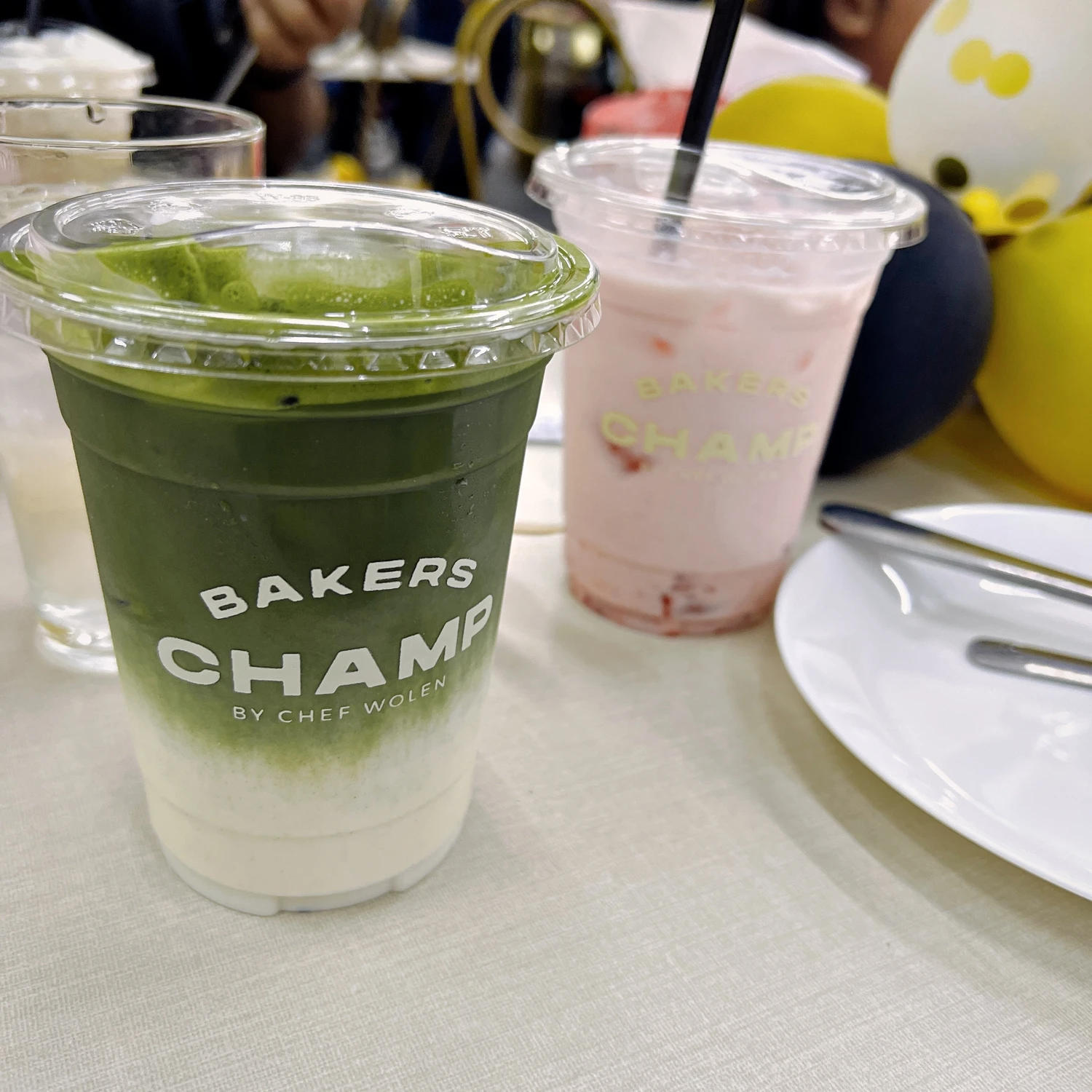 Matcha Latte & Strawberry Latte - both really good! of Bakers Champ by Chef Wolen