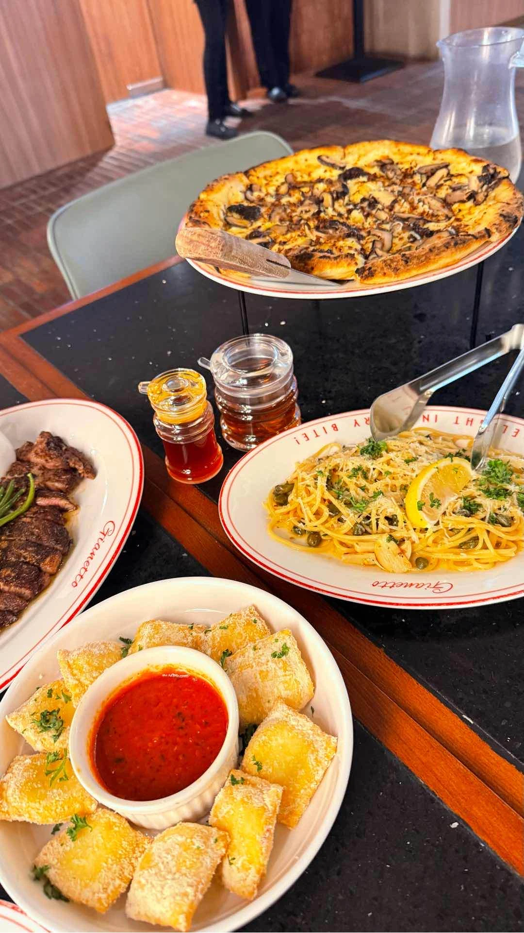 Ulta Tartufo pizza, Aglio y Olio and Fried Cheese Ravioli