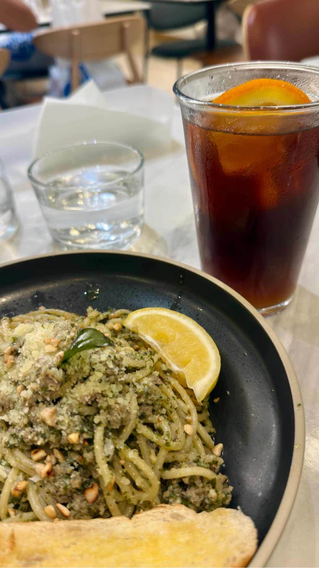 Longganisa Pesto Pasta and Citrus Cold Brew
