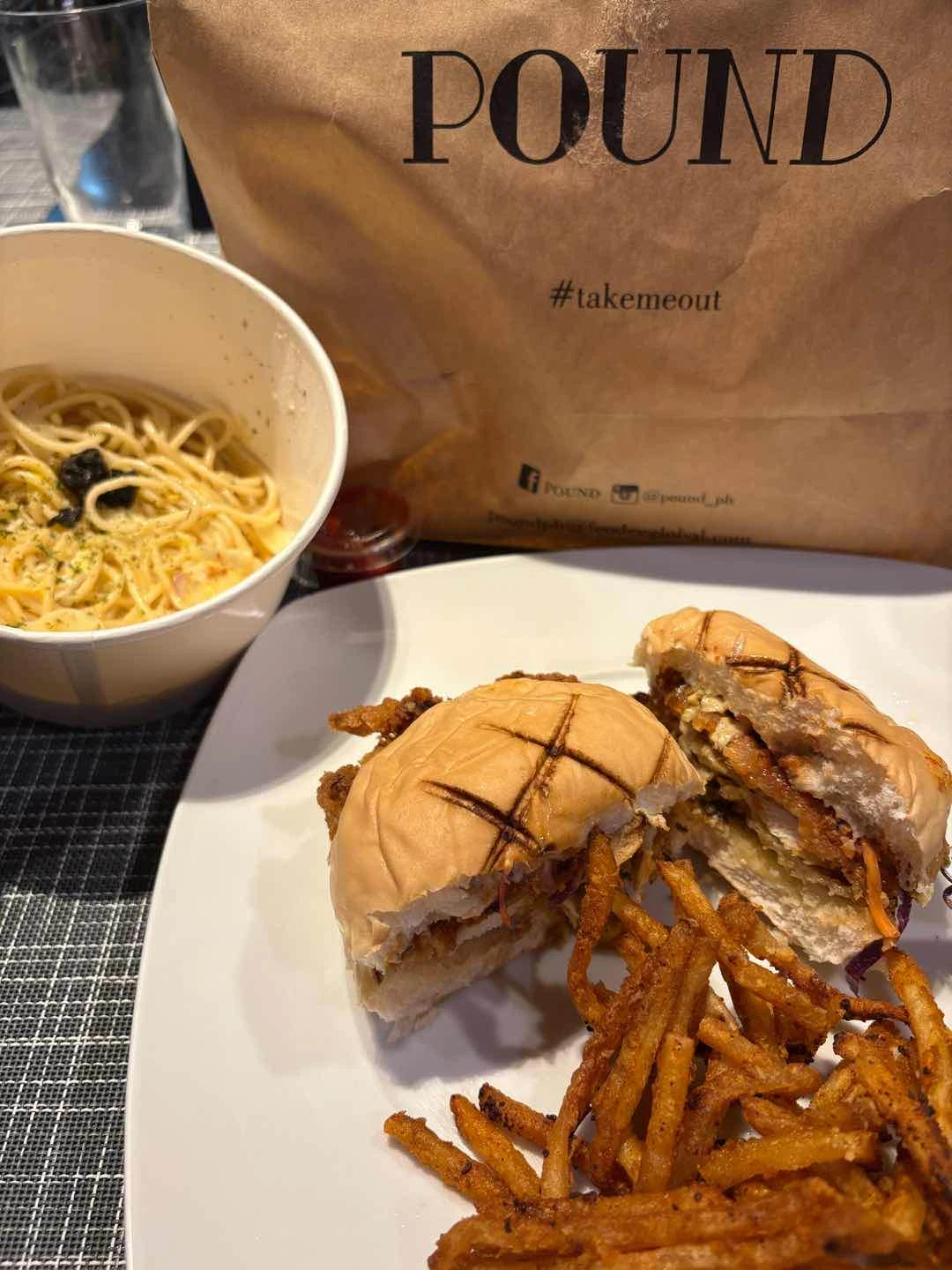 truffle pasta, chicken sandwich, pound burger