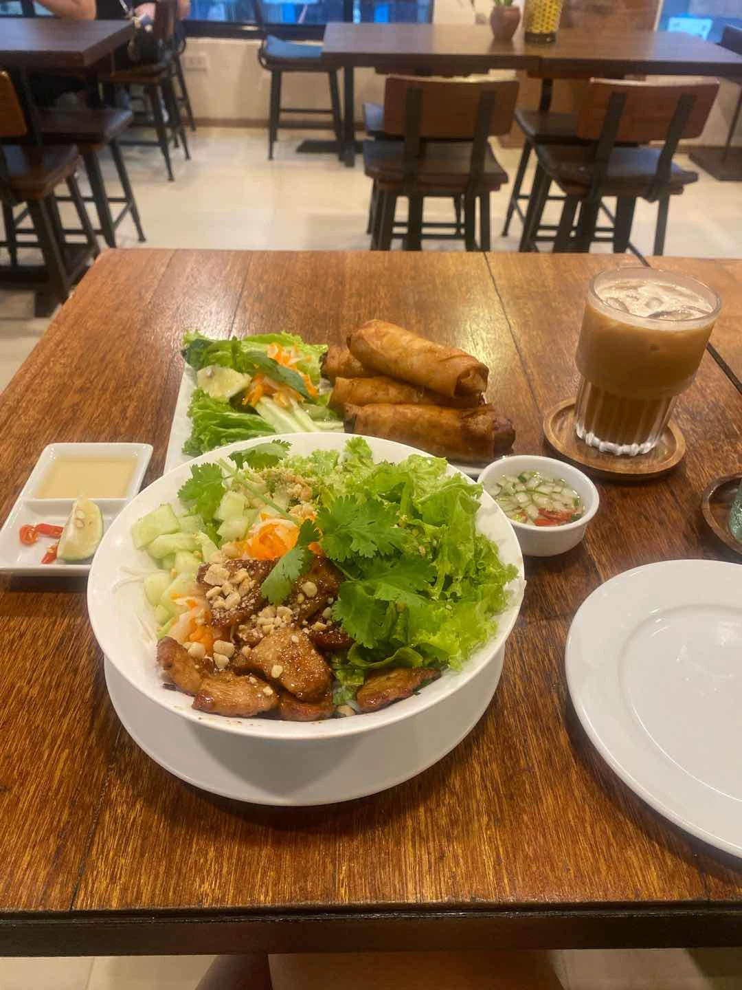 Fried pork rolls, vermicelli bowl, and iced viet coffee  of Saigon Pho Manila - Vietnamese Cuisine