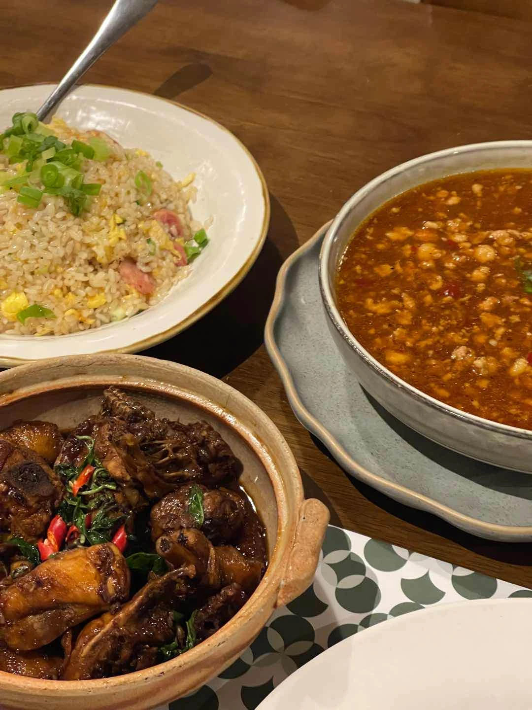fried rice, mapo tofu, & 3 cup chicken