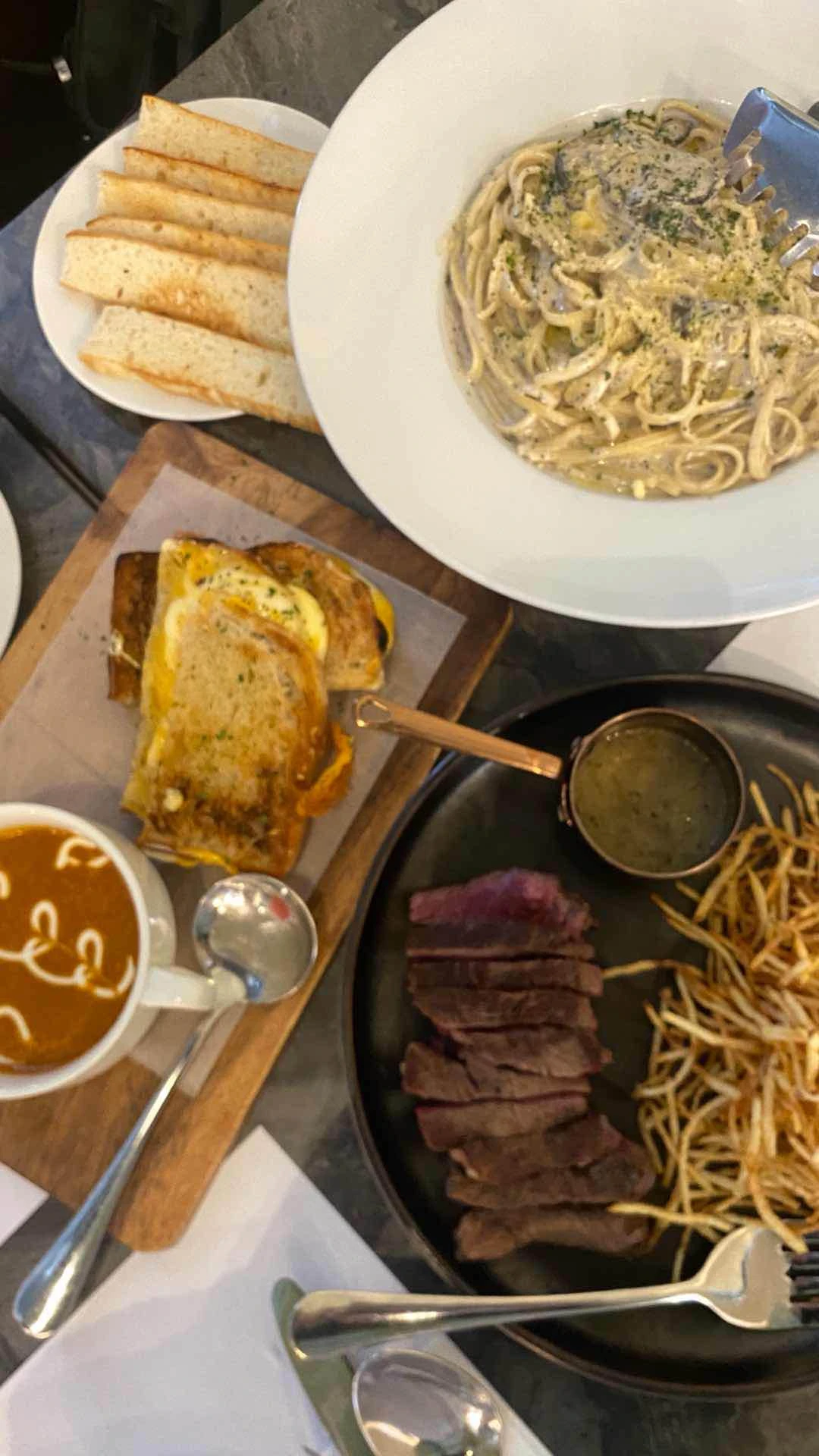 grilled cheese sandwich + truffle pasta + steak frites of Hai Chix & Steaks - Westgate