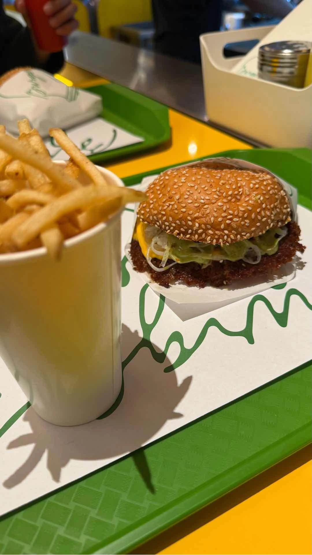 Thick and Lacey. Green Sauce. With french fries