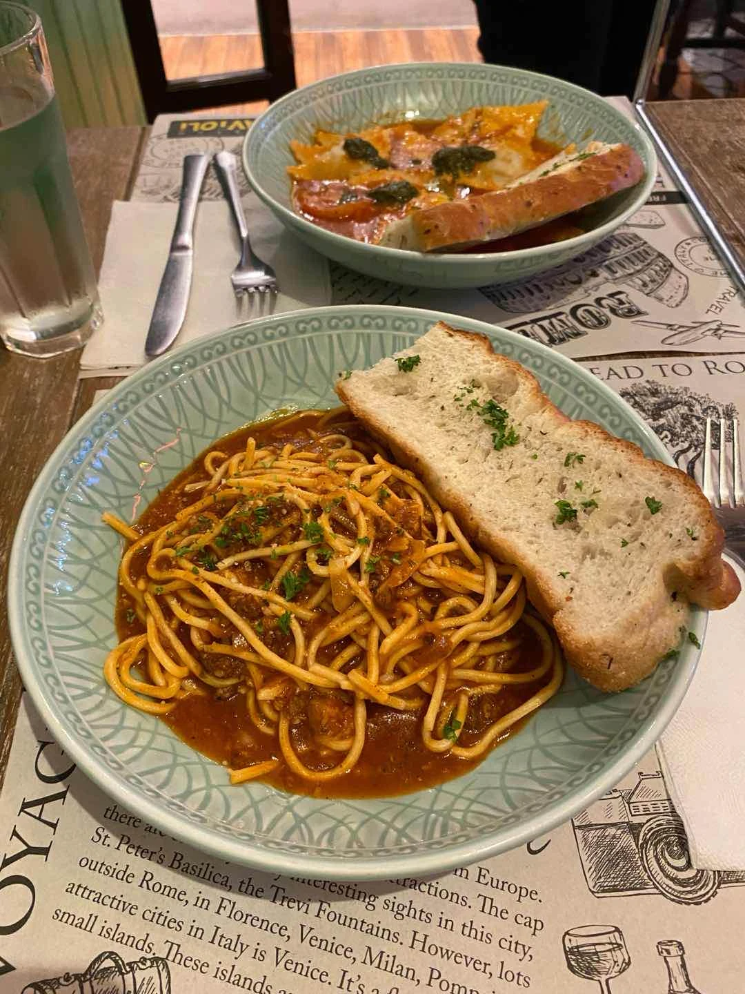 Spaghetti alla marinara and ravioli