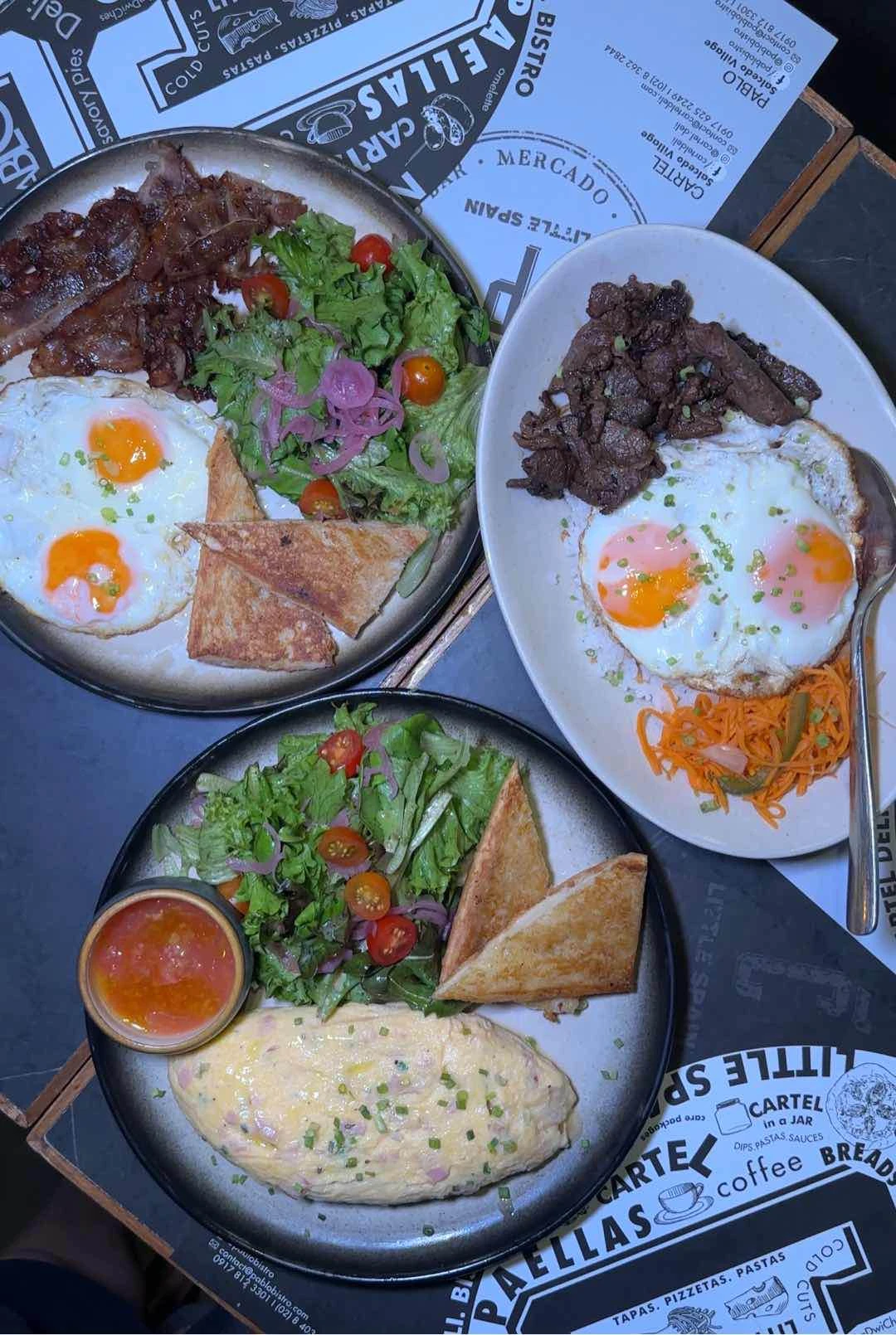 tapa, omelette and bacon n eggs