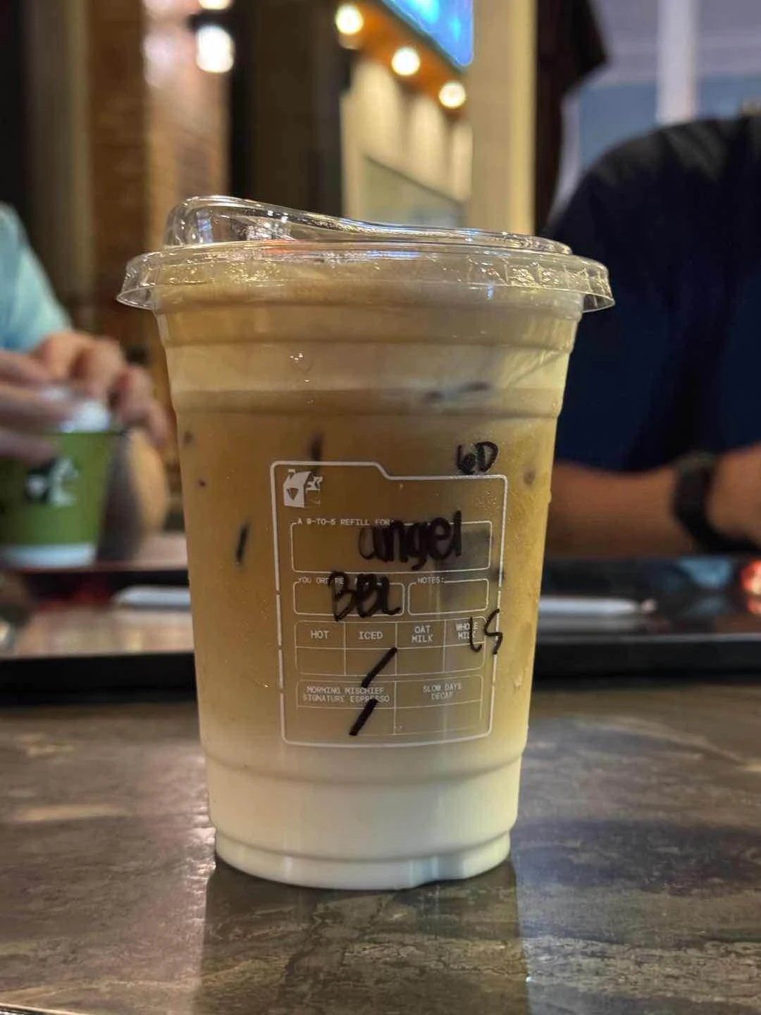 Brown butter latte (less sweet, sub oat milk)