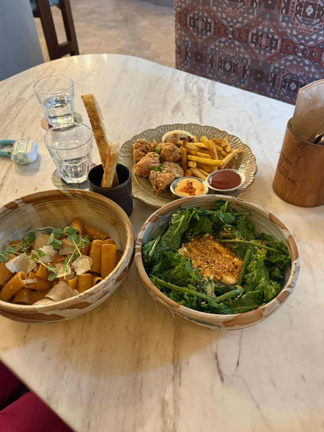 sautéed kale & creamy egg white scramble, chicken wings, margherita pizza