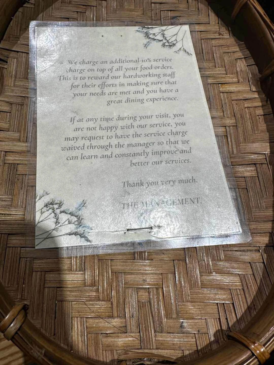 Gratuity card