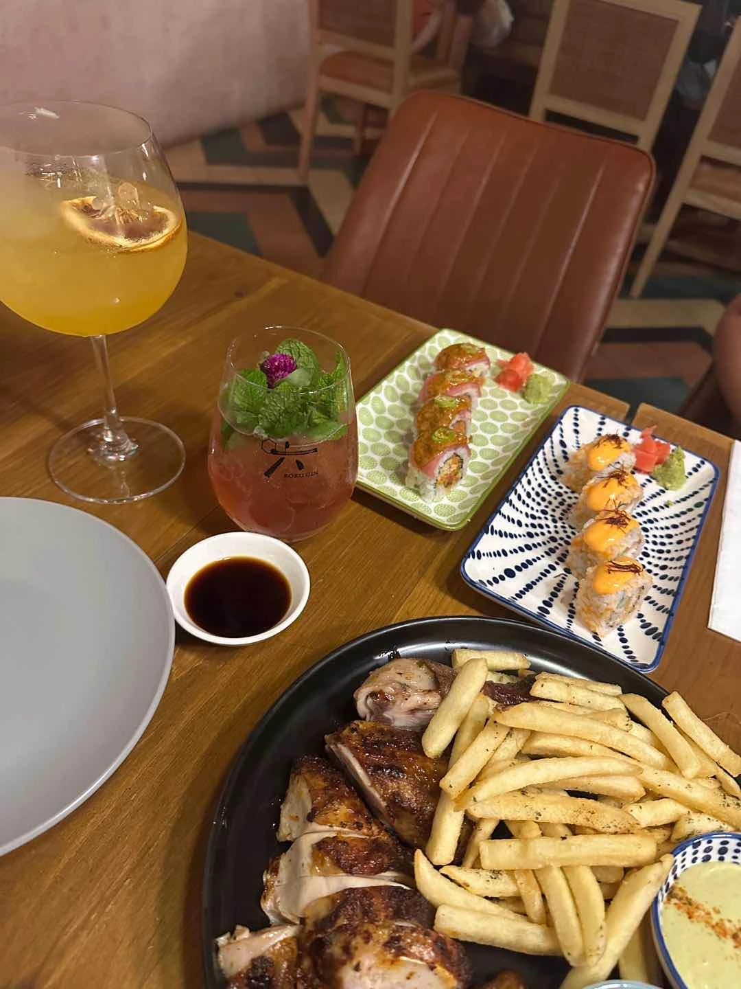 Spicy Tuna Roll, Puno, Peruvian Style Roast Chicken, Watermelon Highball