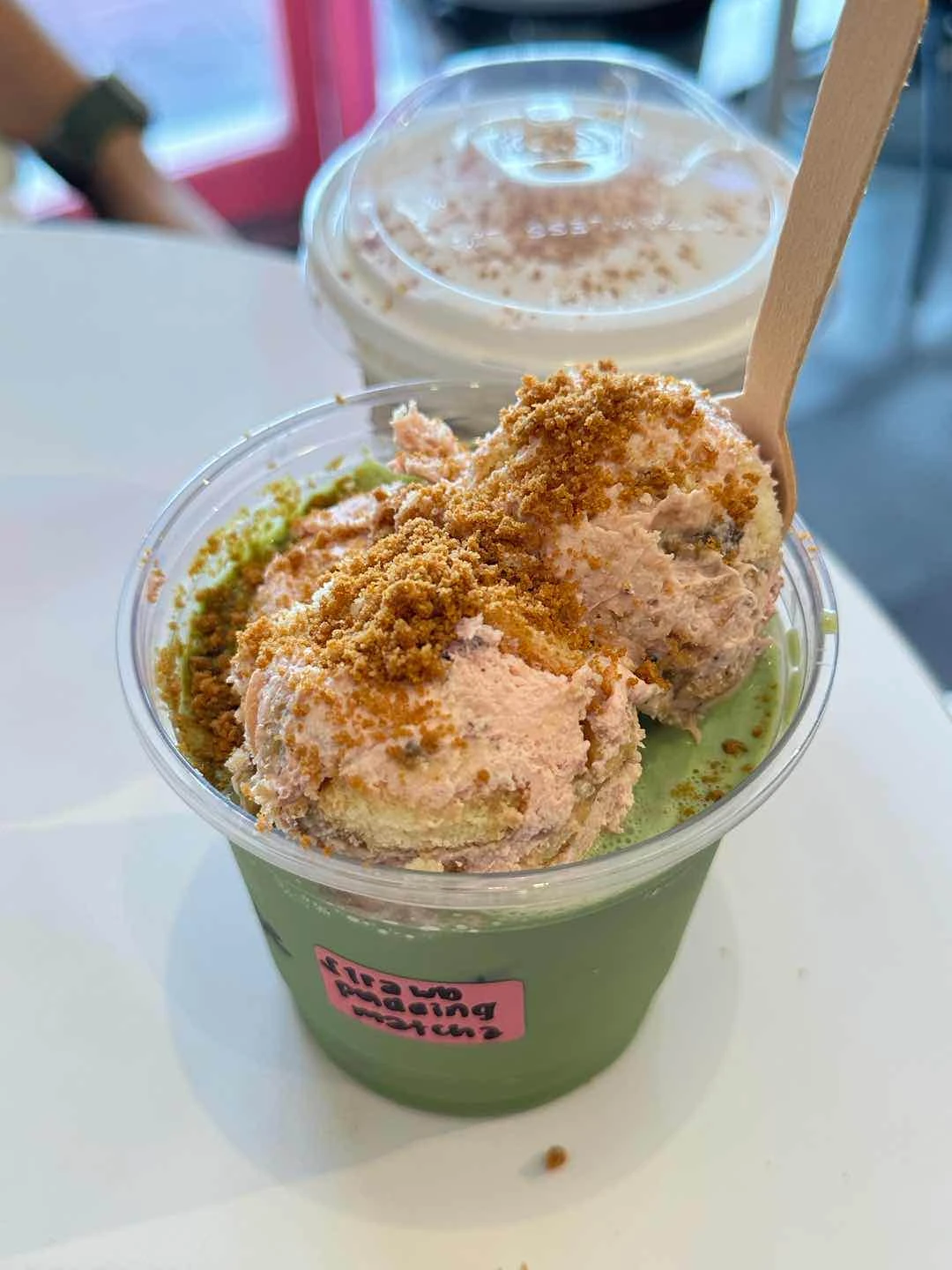strawberry pudding matcha latte