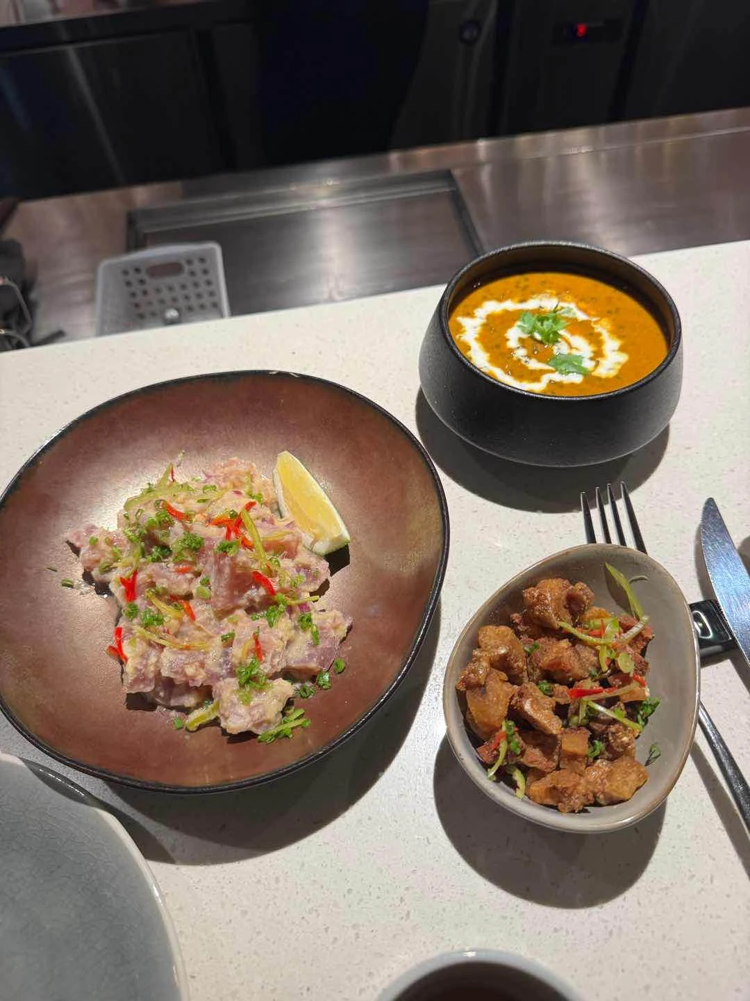 Kilaw sisig and chawanmushi
