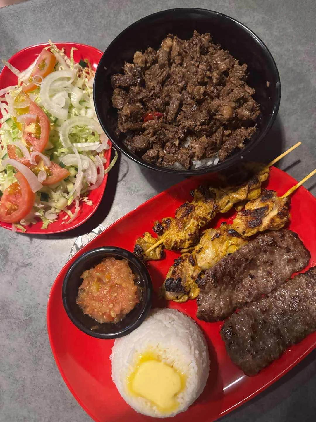 shawarma rice + kebab platter