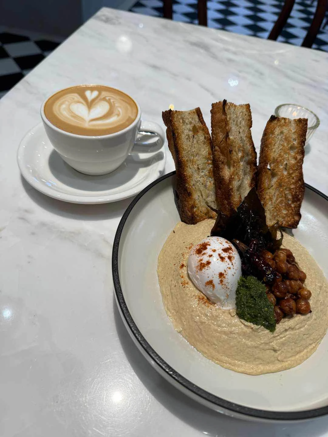 orthodox flat white and breakfast hummus