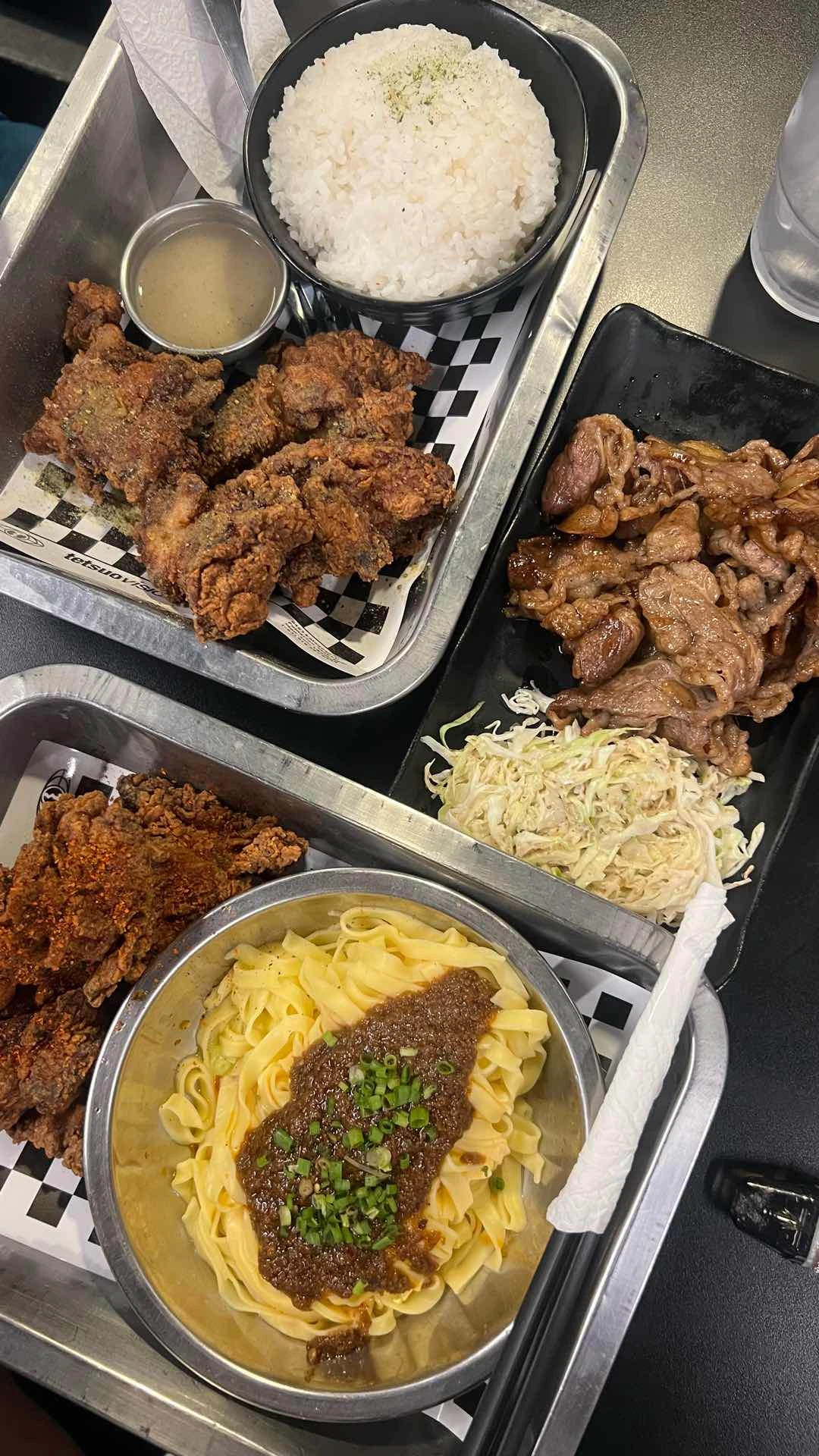 Chicken Karaage, Birthday Noodles, Garlic Beef