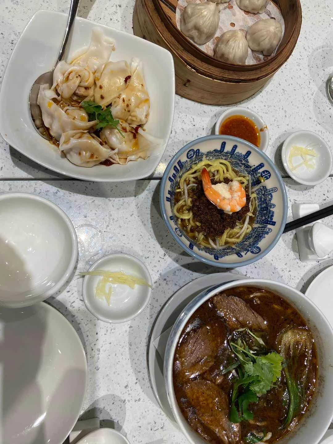 braised beef noodles, specialty dan zai noodles, wontons, and xlb